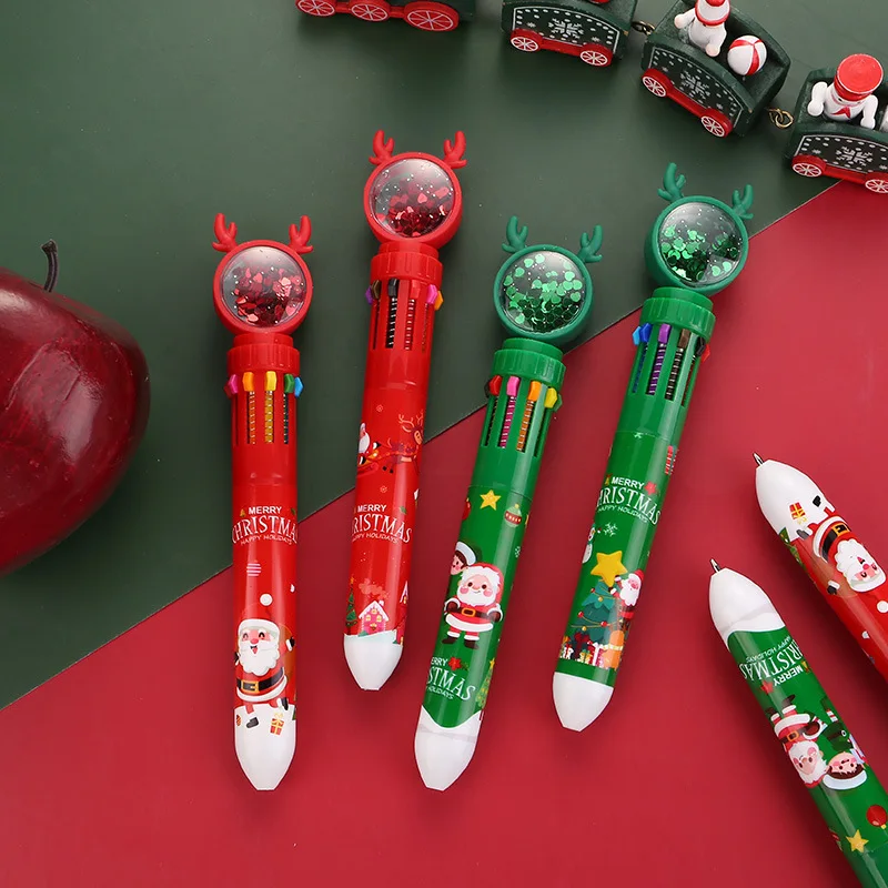 Коледни Кавайные химикалки 10 цвята, студентски скъпа гел писалка с шарките на дядо коледа и Лосове, канцеларски материали, ученически принадлежности, коледни подаръци за деца