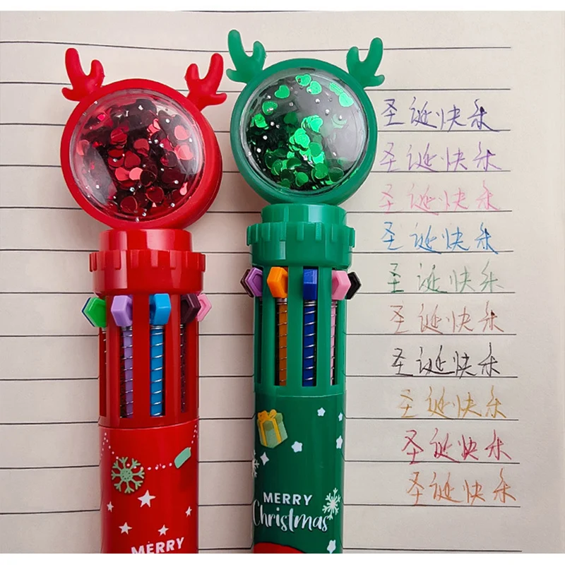 Коледни Кавайные химикалки 10 цвята, студентски скъпа гел писалка с шарките на дядо коледа и Лосове, канцеларски материали, ученически принадлежности, коледни подаръци за деца