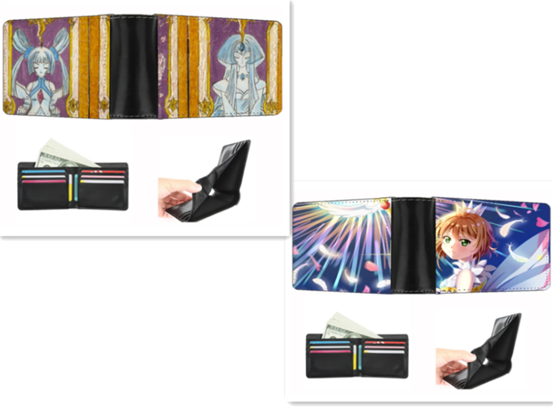 Бутик с логото на Аниме Card Captor, кратък портфейл, Нов Портфейл за карти, портфейл за момчета и Момичета, двойна портфейл