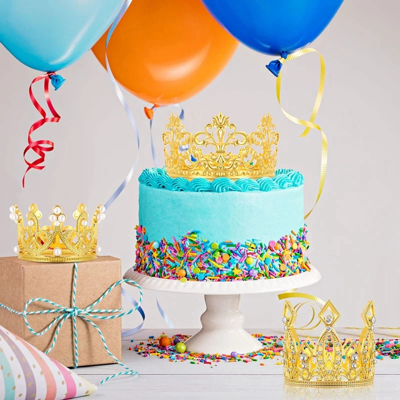 6 бр., златна мини crown, topper за торта, кристален перлена диадема, топперы за броя мъфини за сватба, рожден Ден