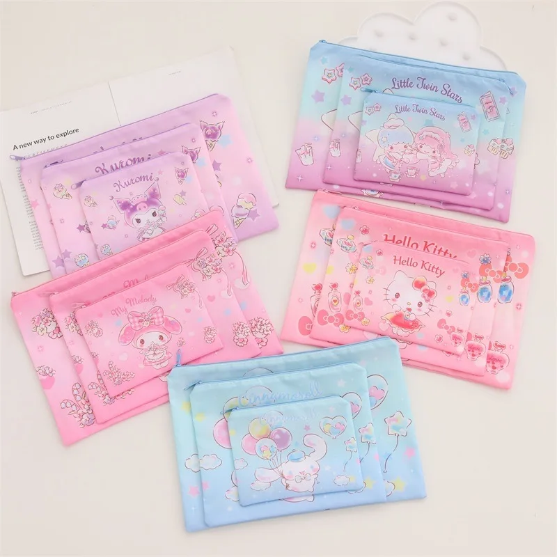 3шт Sanrio Hello Kitty чанта за документи, портфейл за монети cartoony клатч Melody A4 информационна чанта тест хартиена чанта за съхранение