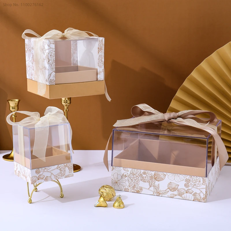 Акрилна подарък кутия с цветя, Квадратна панорамна прозрачна подарък кутия, сапун за Годеж, Флора, Декор, Кристали, Магически Куб
