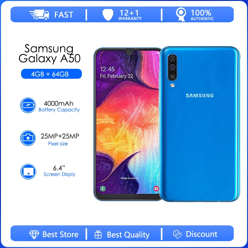 Samsung Galaxy A50 A505U Възстановени-Оригинален отключени A505G A505U1 A505GT Android, Wi-Fi 25MP 6.4 