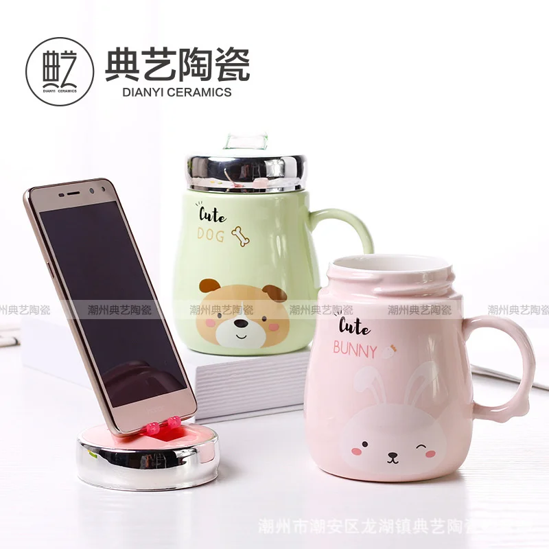 Държач за мобилен телефон, керамична чаша, скъпа мультяшная чаша с животни, креативна чаша с котка, подарък чаша