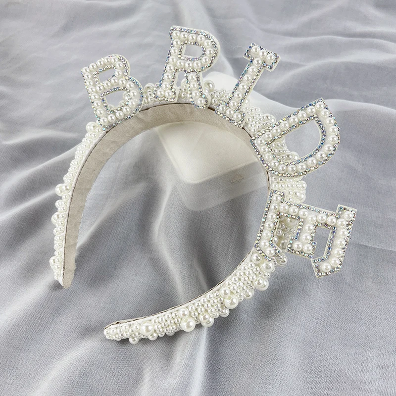 Превръзка на главата с перли за булката, crown, сватбена украса за моминско парти, Аксесоари за партита, Висококачествени ленти за коса булката