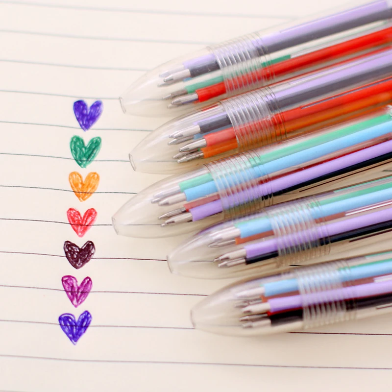 Многоцветен химикалка писалка Канцелярский натиснете 6 Цвят двигателят е с мазителна дръжка за офис Химикалка писалка за ученици Канцеларски материали, Химикалки Подарък