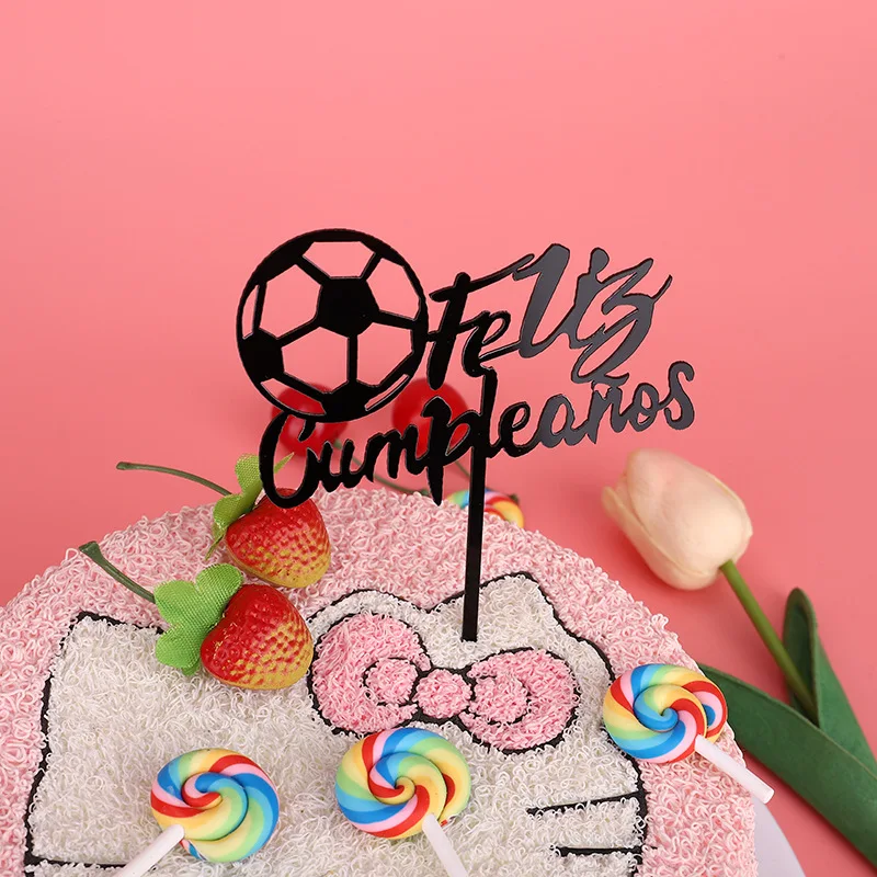 Испански Футбол, Акрилни Топперы за Торта, Розово Злато, Feliz Cumpleanos, Топперы за Печене на Торта за Момчета, Декорации за Кексчета за Рожден Ден