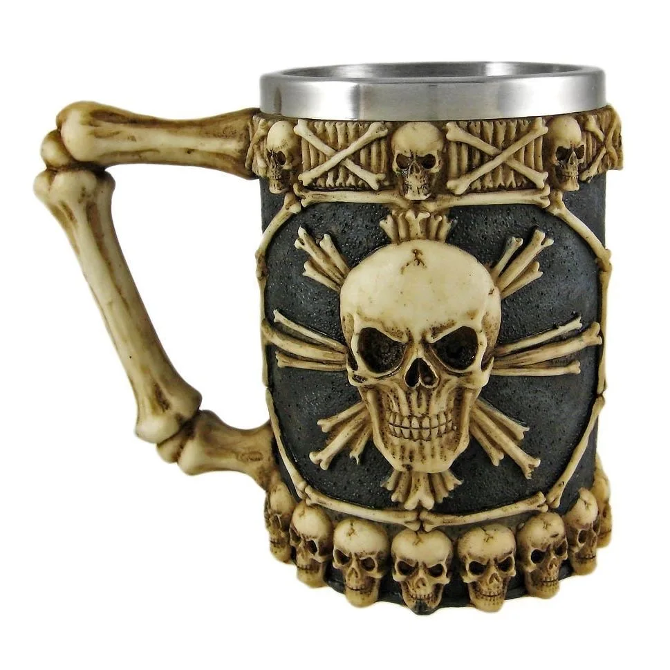 Една чаена чаша от черепа на Воин-викинга, една чаша от черепа от неръждаема стомана, ръчна прехвърляне, дизайн на тръбопровода, една чаша, чаша за напитки