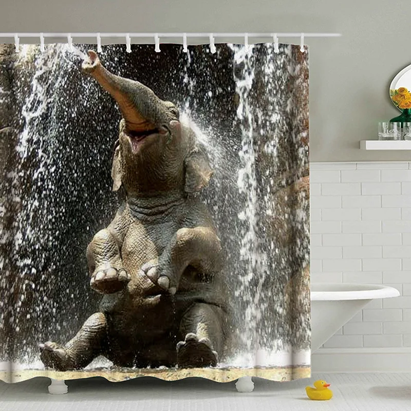 Модел пръскане на вода, принт слон, Водоустойчив Завеса за душ, Удобни дишащи, Лесно почистваща Завеси за баня, Вана