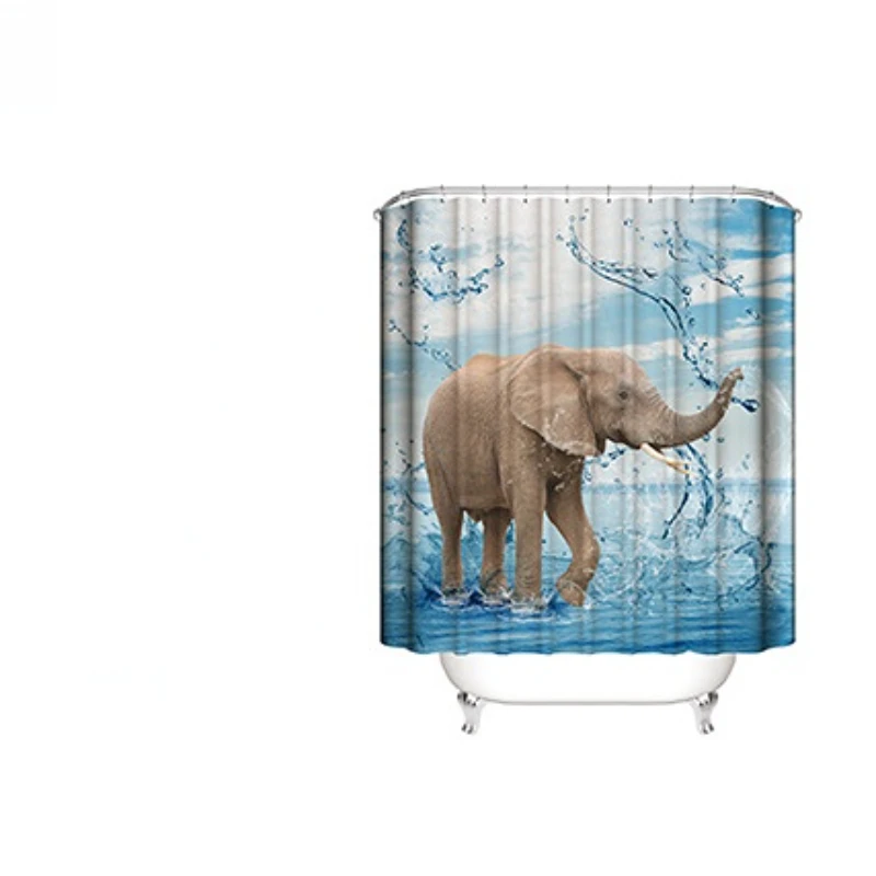 Модел пръскане на вода, принт слон, Водоустойчив Завеса за душ, Удобни дишащи, Лесно почистваща Завеси за баня, Вана