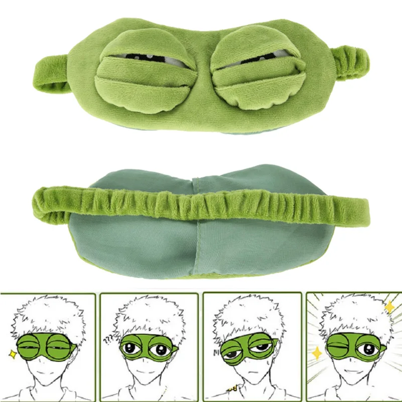 Хубава маска за очи, плюшен Тъжна жаба, зелената 3D Маска за очите калъфче за почивка, пътуване, спане, аниме, забавни подарък очила