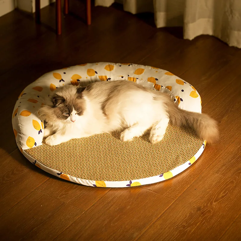 Кръгли легла за домашни котки, Летен спален мат за малко куче, коте, Удобен хладен котешки къща, нескользящий диван, подложка за домашни любимци