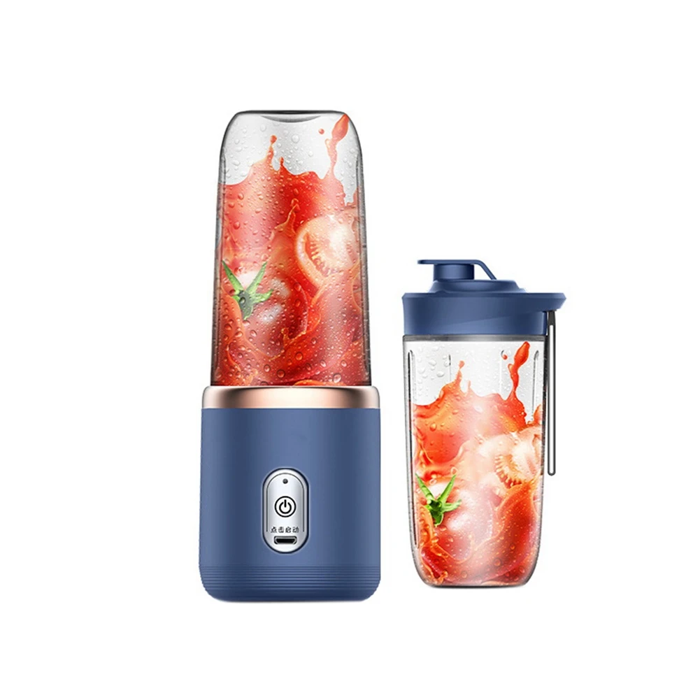 Сокоизстисквачка-пасатор с 6 остриета, чаша за сок и капак, преносима USB-акумулаторна малка машина за смесване на плодов сок (син)