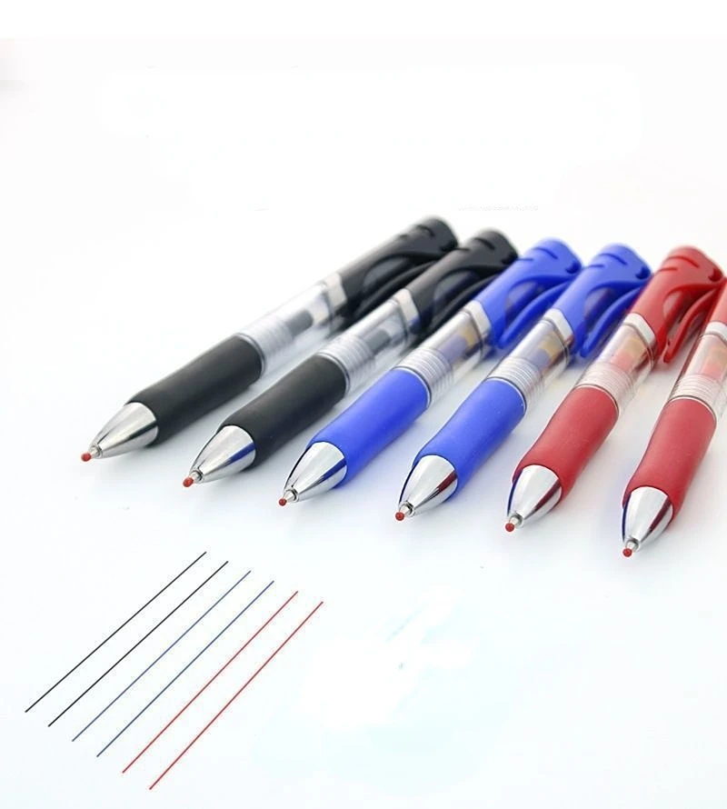 Химикалка химикалка с валяк 0,05 мм, нажимная дръжка, черен Син червен офис дръжка, Студентски дръжка, канцеларски материали, цветни учебни принадлежности, химикалки