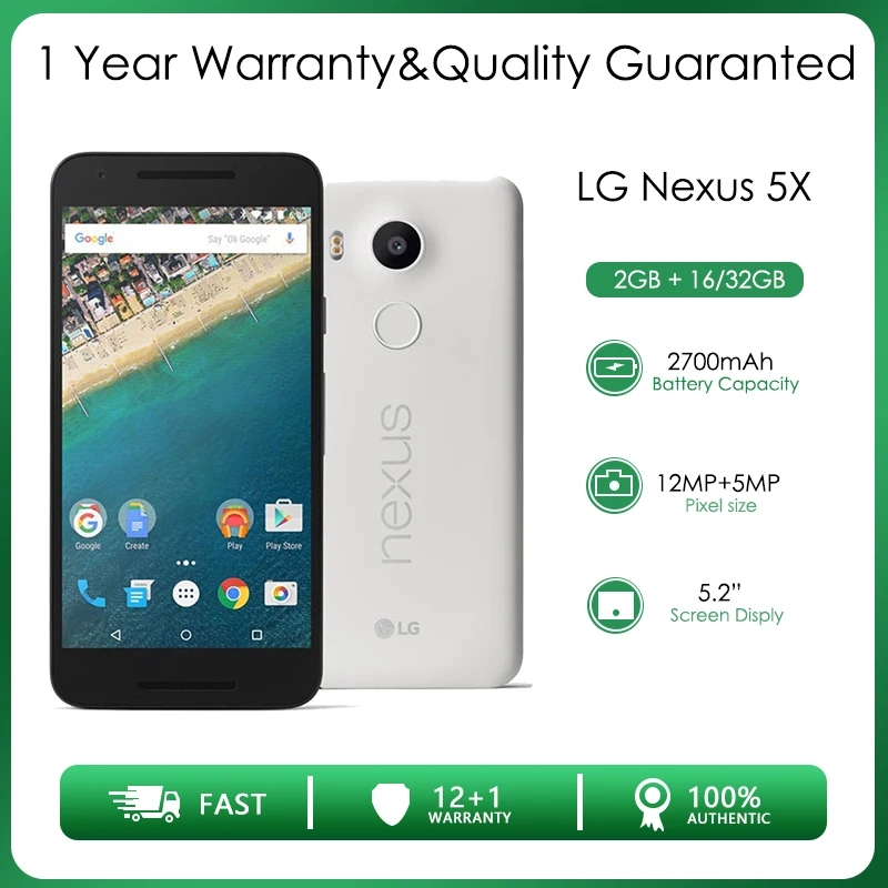 LG Nexus 5X H791 Рециклирани Отключени 2 GB RAM памет 16/32 GB ROM 4G LTE Шестиядерная Камера за задно виждане, 12,3 MP 5,2 