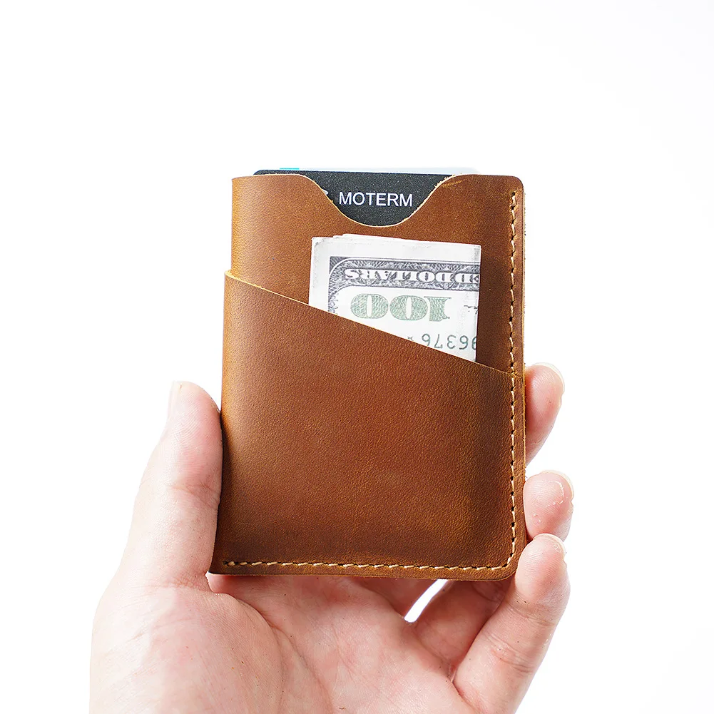 Ултратънък държач за карти от естествена телешка кожа в стил Ins, модерен мини-кратък жена в чантата си, ретро калъф за кредитни карти, портфейл