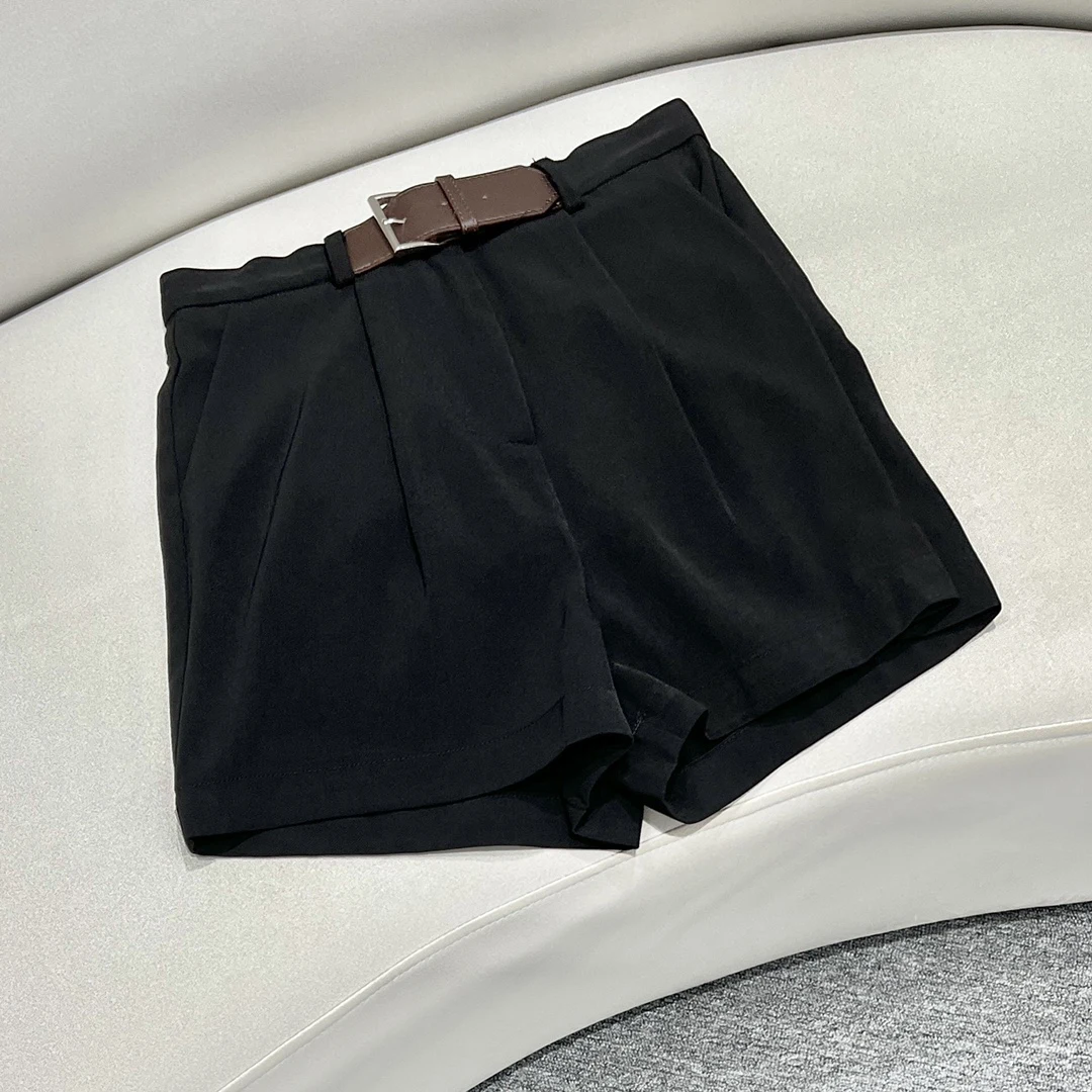 Летни черни ежедневни панталони, тънки и високи